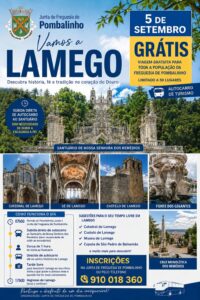 Cartaz da viagem gratuita a Lamego para a população da freguesia de Pombalinho, no dia 5 de setembro de 2026.